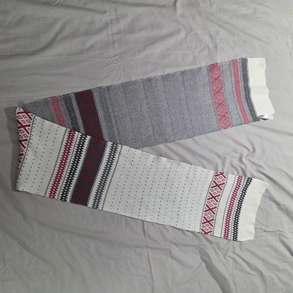 TALBOTS FAIRISLE SWEATER Winter White Red SCARF Cotton Cashmere Blend 72x9.5